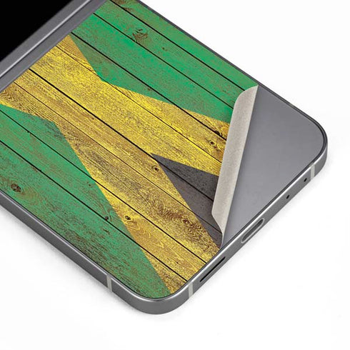 Jamaican Flag Dark Wood Galaxy Z Flip6 Skin